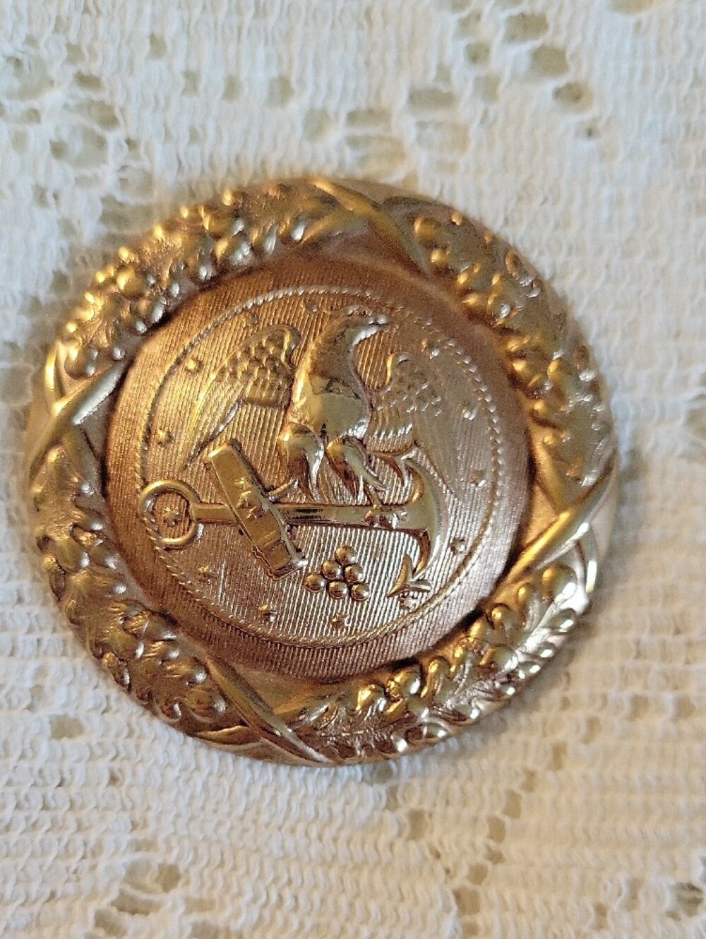 Gold Decorative Eagle Medallion Brooch